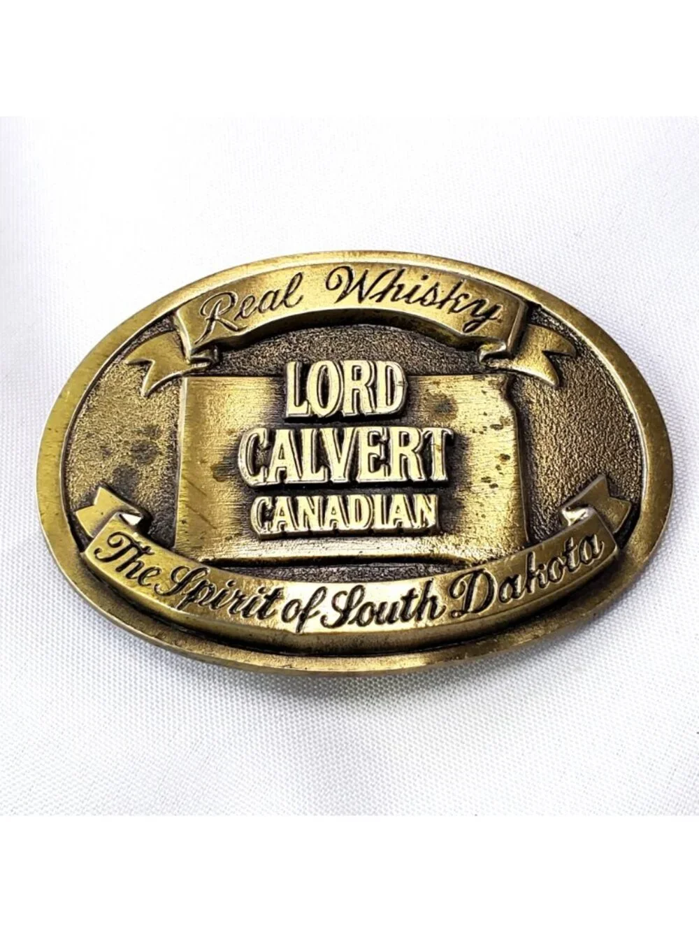 Lord Calvert Canadian Brass Belt Buckle Real Whisky of South Dakota Made In USA